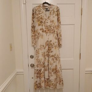 1. State Cream and Brown Floral Long Sleeve Dress